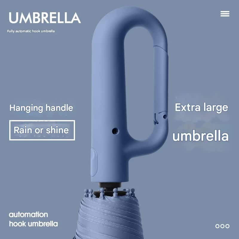 Automatic Open/Close Umbrella with UPF50+ Sun Protection - 10-Rib Windproof Design, Carabiner Handle(Black)