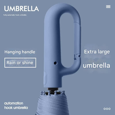 Automatic Open/Close Umbrella with UPF50+ Sun Protection - 10-Rib Windproof Design, Carabiner Handle(Black)