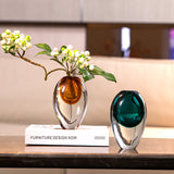 Artistic Teardrop Glass Vase - Handcrafted Glazed Finish for Hydroponics & Floral Decor(amber) - Front View