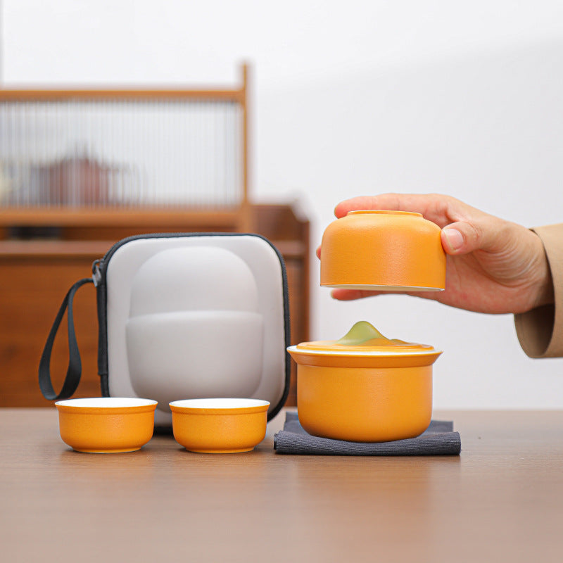 Portable Ceramic Tea Set for Travel - Quick Gaiwan with 3 Cups & Carrying Case(black)