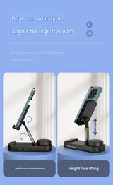 Foldable Desktop Phone Stand with Bluetooth 5.3 Speaker - Adjustable Angle & Height, TF/Line-In(white)