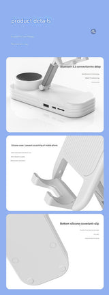 Foldable Desktop Phone Stand with Bluetooth 5.3 Speaker - Adjustable Angle & Height, TF/Line-In(black) - Top-Down View
