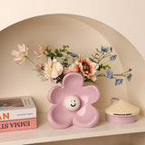Artistic Floral Smiling Face Vase - Modern Ceramic Decor with Gloss Finish(Osmanthus yellow) - Top-Down View