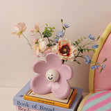 Artistic Floral Smiling Face Vase - Modern Ceramic Decor with Gloss Finish(lemon-yellow) - Side View