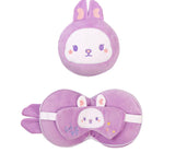 2-in-1 Convertible Eye Mask & Travel Neck Pillow Set - Plush Fabric with Snap Closure(purple) - Front View