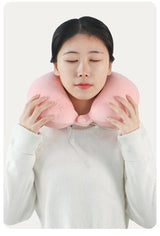 2-in-1 Convertible Eye Mask & Travel Neck Pillow Set - Plush Fabric with Snap Closure(purple) - Top-Down View
