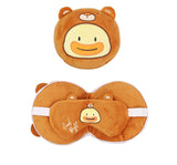 2-in-1 Convertible Eye Mask & Travel Neck Pillow Set - Plush Fabric with Snap Closure(brown) - Front View