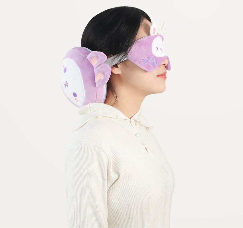 2-in-1 Convertible Eye Mask & Travel Neck Pillow Set - Plush Fabric with Snap Closure(brown)