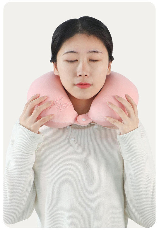 2-in-1 Convertible Eye Mask & Travel Neck Pillow Set - Plush Fabric with Snap Closure(brown)