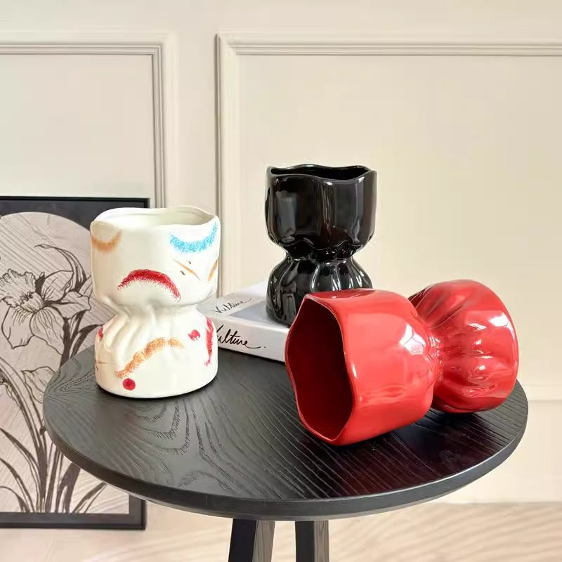 Artisan Handcrafted Ceramic Vase - Minimalist Home Decor with Stable Base(white)