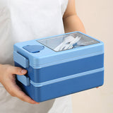 2L Double-Layer Bento Lunch Box - Leak-Proof with Utensil & Sauce Container(Blue Purple) - Top-Down View