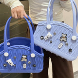 Stylish Handbag - Spacious with Decorative Elements(Dark Blue)