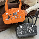 Stylish Handbag - Spacious with Decorative Elements(Orange)