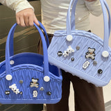 Stylish Handbag - Spacious with Decorative Elements(Orange) - Top-Down View