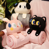 Plush 2-in-1 Pillow Blanket - Adorable Design for Cozy Comfort(Black Cat) - Front View