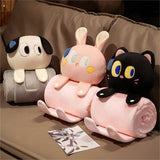 Plush 2-in-1 Pillow Blanket - Adorable Design for Cozy Comfort(Pink Rabbit) - Top-Down View