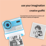 Kids Instant Print Camera - Creative Drawing & Photo Fun with Thermal Printing(Blue+32GB memory card) - Front View