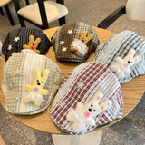 Patchwork Plaid Cotton Cap with Decorative Details(black) - Front View