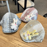 Patchwork Plaid Cotton Cap with Decorative Details(black) - Side View