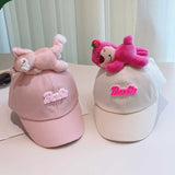 Cute Plush - Decorated Baseball Cap(Beige pink) - Top-Down View