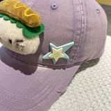 Adorable Cartoon Cat & Stars Baseball Cap - 100% Cotton, Adjustable Fit, Sun Protection(yellow) - Close-Up Angle