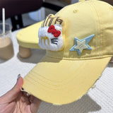 Adorable Cartoon Cat & Stars Baseball Cap - 100% Cotton, Adjustable Fit, Sun Protection(green) - Top-Down View