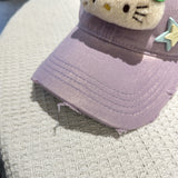 Adorable Cartoon Cat & Stars Baseball Cap - 100% Cotton, Adjustable Fit, Sun Protection(green) - Low Angle