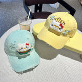 Adorable Cartoon Cat & Stars Baseball Cap - 100% Cotton, Adjustable Fit, Sun Protection(pink) - Front View