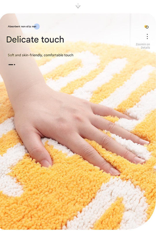 Super Absorbent Microfiber Bath Mat - Non-Slip TPR Backing, Machine Washable, Fun Fruit Designs(Pink peach 55*63cm)