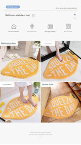 Super Absorbent Microfiber Bath Mat - Non-Slip TPR Backing, Machine Washable, Fun Fruit Designs(Yellow lemon 46*76cm) - Side View