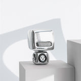Mini Robot Style Bluetooth Speaker - Portable, 8-9 Hr Playtime, Built-in Mic & Lanyard(White) - Front View