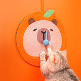 Fruit-Themed Capybara Cat Scratching Pad - Sisal Rope, EVA Non-Slip Backing, Hanging or Floor Use(red) - Front View