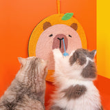 Fruit-Themed Capybara Cat Scratching Pad - Sisal Rope, EVA Non-Slip Backing, Hanging or Floor Use(red) - Top-Down View