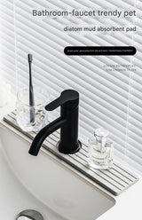 Diatom Mud Faucet Splash Guard & Absorbent Mat - Quick Dry, Non-Slip Sink Organizer(white) - Side View