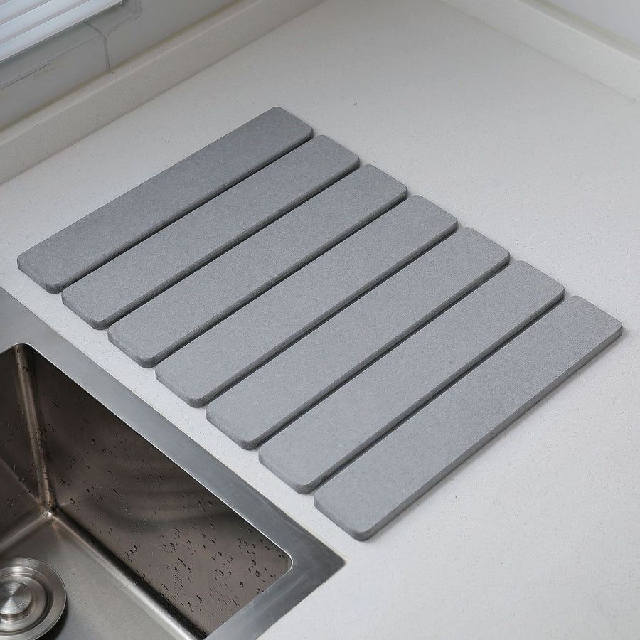 Folding Diatomaceous Earth Countertop Drain Mat - Quick Dry, Non-Slip & Easy Clean Absorbent Pad(light grey)