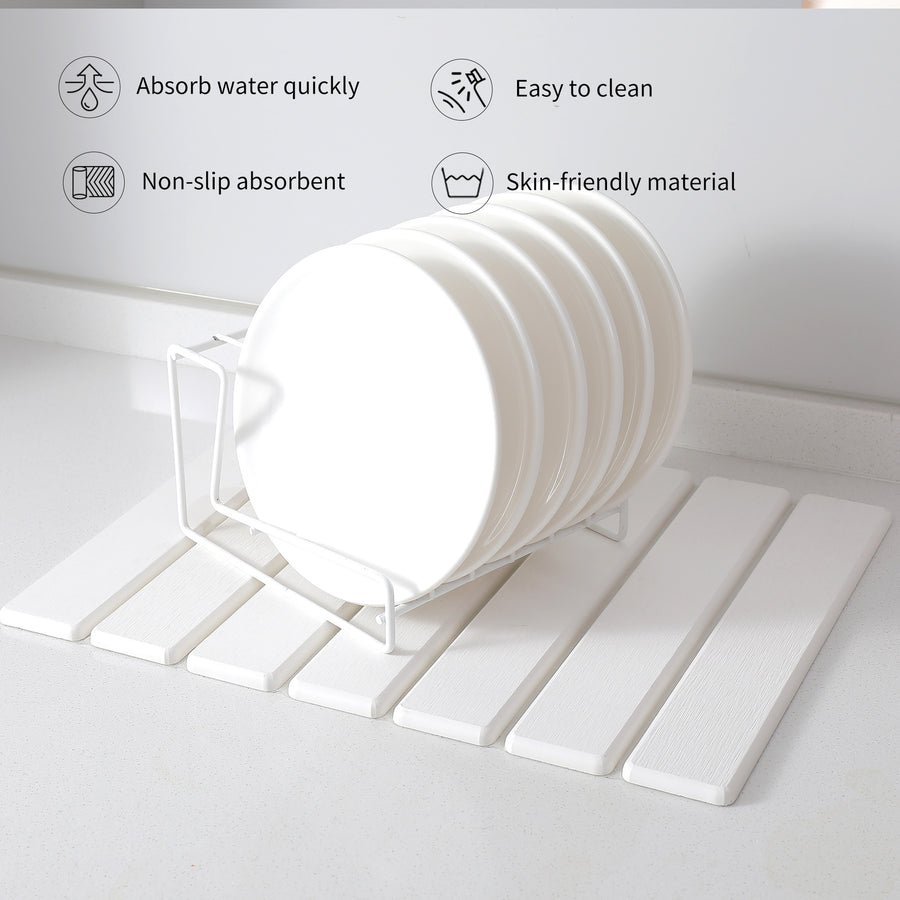 Folding Diatomaceous Earth Countertop Drain Mat - Quick Dry, Non-Slip & Easy Clean Absorbent Pad(light grey)
