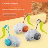 Interactive Smart Cat Toy Car - Automatic Obstacle Avoidance, Feather Tail, USB Rechargeable(gray) - Front View