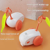 Interactive Smart Cat Toy Car - Automatic Obstacle Avoidance, Feather Tail, USB Rechargeable(gray) - Side View
