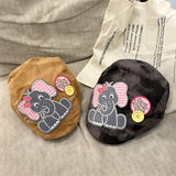 Cute Elephant Applique Beret Hat - Soft Fabric, Adjustable Fit, Retro Newsboy Cap(blue) - Front View