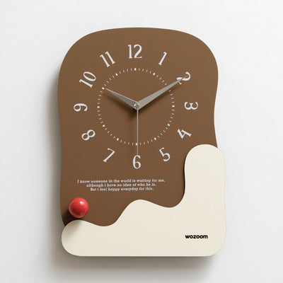 Abstract Modern Wall Clock - Silent Non-Ticking Decorative Clock with Wavy Design & Ceramic Accent(Brown)