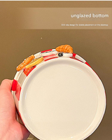 Charming Striped Ceramic Instant Noodle Bowl with 3D Accents & Happy every day! Message(red)
