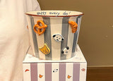 Charming Striped Ceramic Instant Noodle Bowl with 3D Accents & Happy every day! Message(grey)