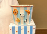 Charming Striped Ceramic Instant Noodle Bowl with 3D Accents & Happy every day! Message(blue)