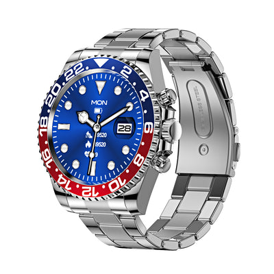 Classic Stainless Steel Smartwatch with Rotating Timer Bezel, Bluetooth Calling & Luminous Display(blue and red)