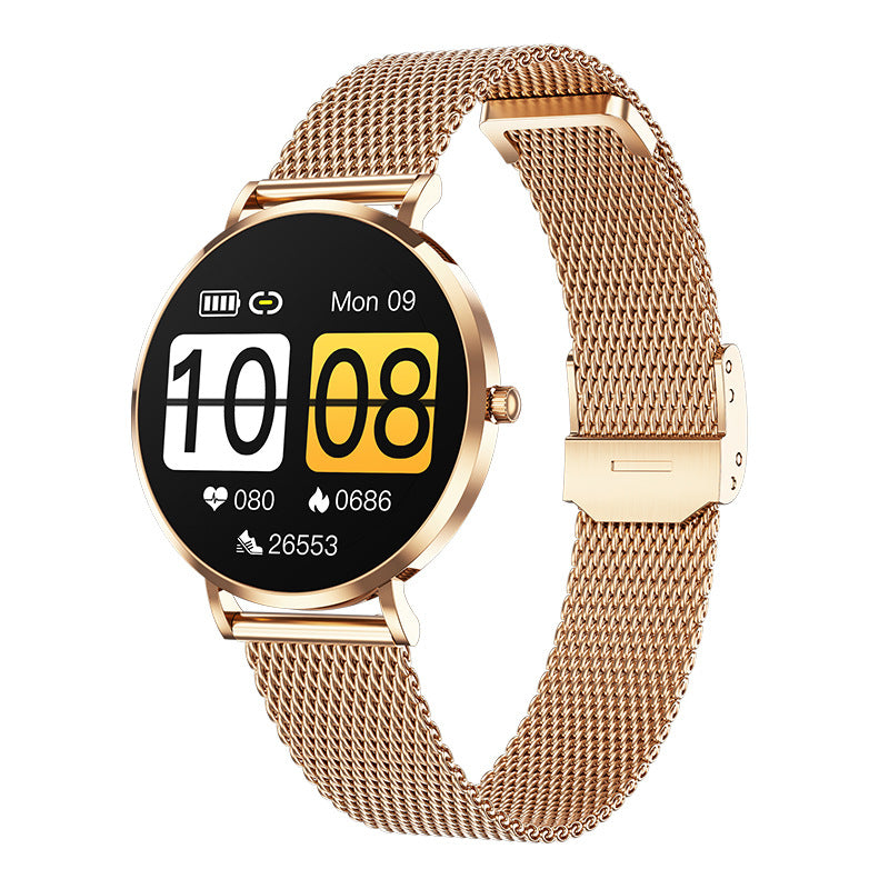 Elegant Women's Smartwatch - Ultra-Thin 6.8mm, 1.19 AMOLED Display Health Monitoring & Stainless Steel Mesh Band(gold)