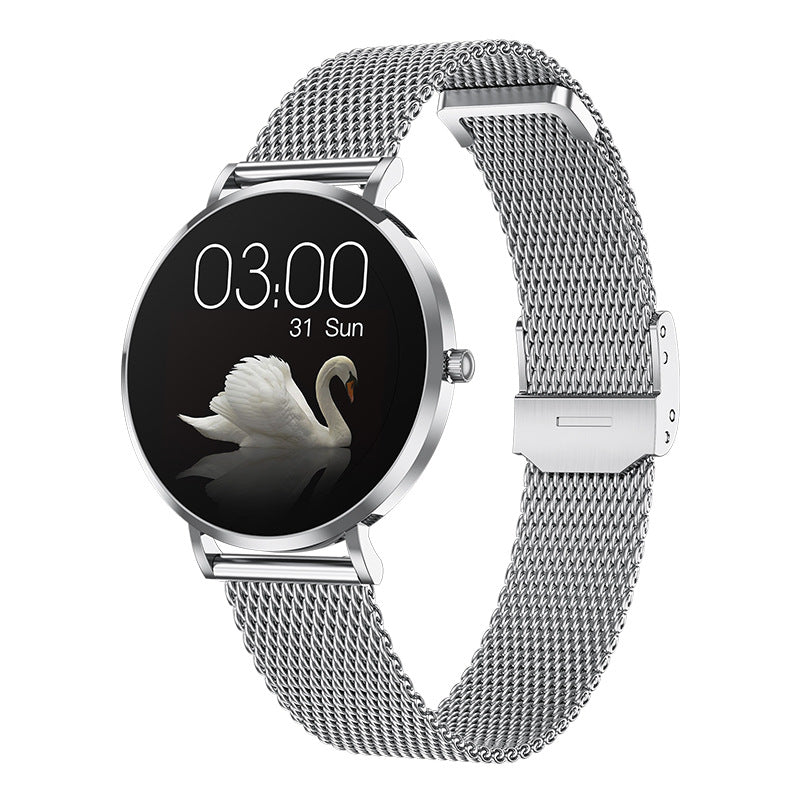 Elegant Women's Smartwatch - Ultra-Thin 6.8mm, 1.19 AMOLED Display Health Monitoring & Stainless Steel Mesh Band(Silver)