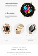 Elegant Women's Smartwatch - Ultra-Thin 6.8mm, 1.19 AMOLED Display Health Monitoring & Stainless Steel Mesh Band(Gray) - Front View