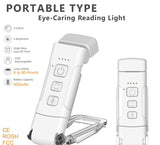 Portable Clip-On LED Reading Light - USB Rechargeable, 3 Color Modes & 5 Brightness Levels(white)