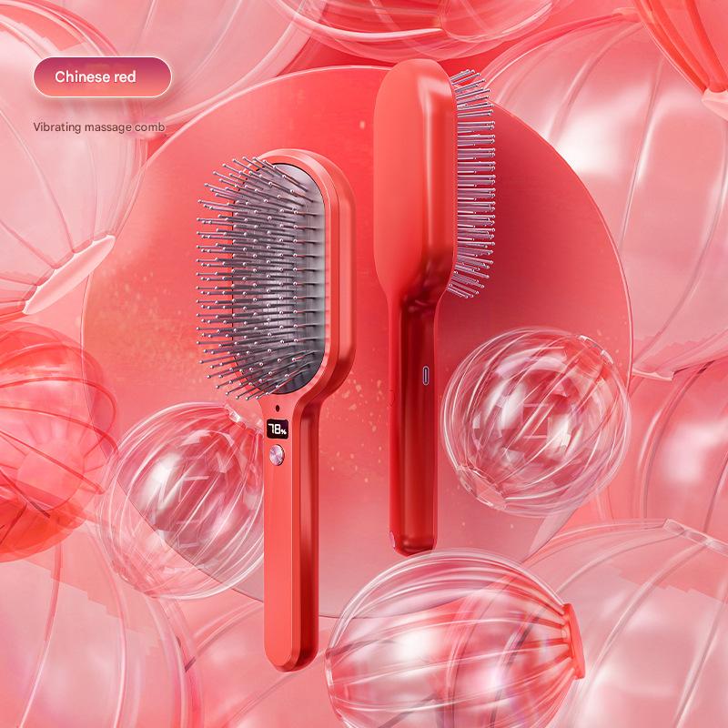 Electric Ionic Vibrating Massage Hairbrush - 3-Mode Sonic Scalp Massager & Detangler with LCD Display(Red)