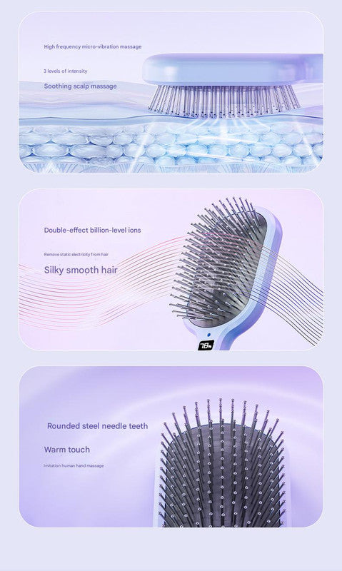 Electric Ionic Vibrating Massage Hairbrush - 3-Mode Sonic Scalp Massager & Detangler with LCD Display(Red)